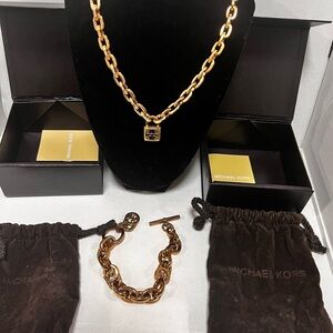 Michael Kors Gold-Tone Chain Necklace and Bracelet